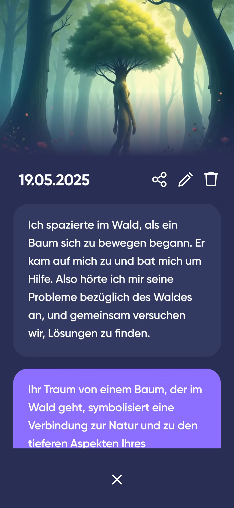 Beispiel für einen Traum von einem wandelnden Baum, analysiert in Dreamly