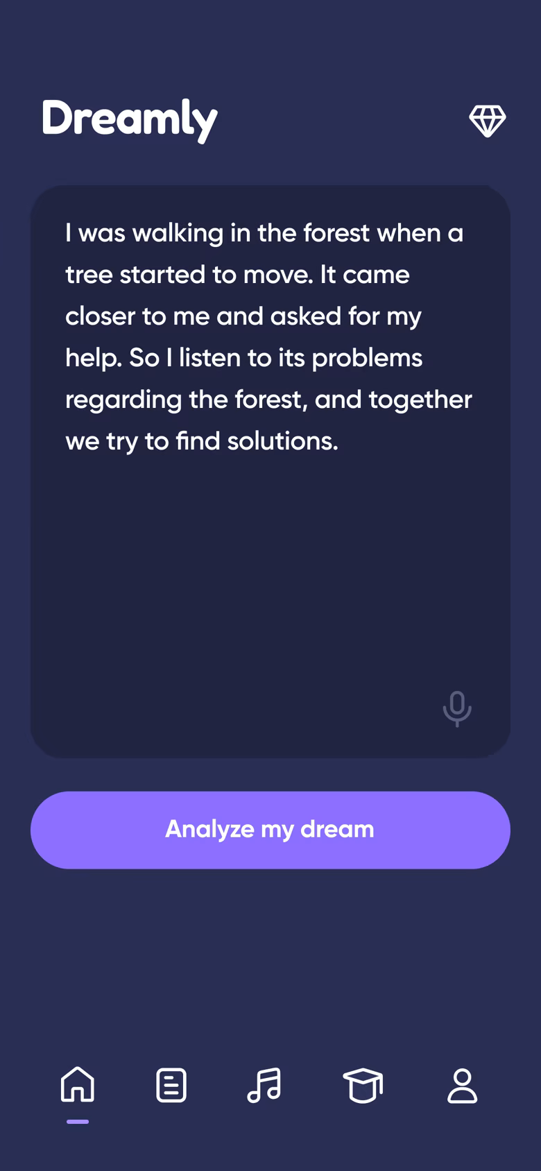 Personalized dream analysis screen in Dreamly