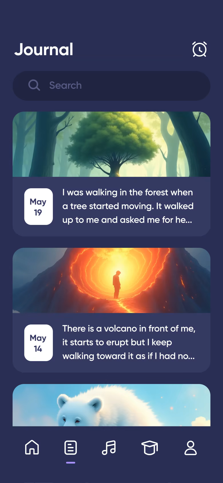 Dreamly dream journal with several illustrated dreams