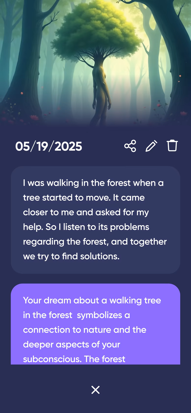 Example of a walking-tree dream analyzed in Dreamly