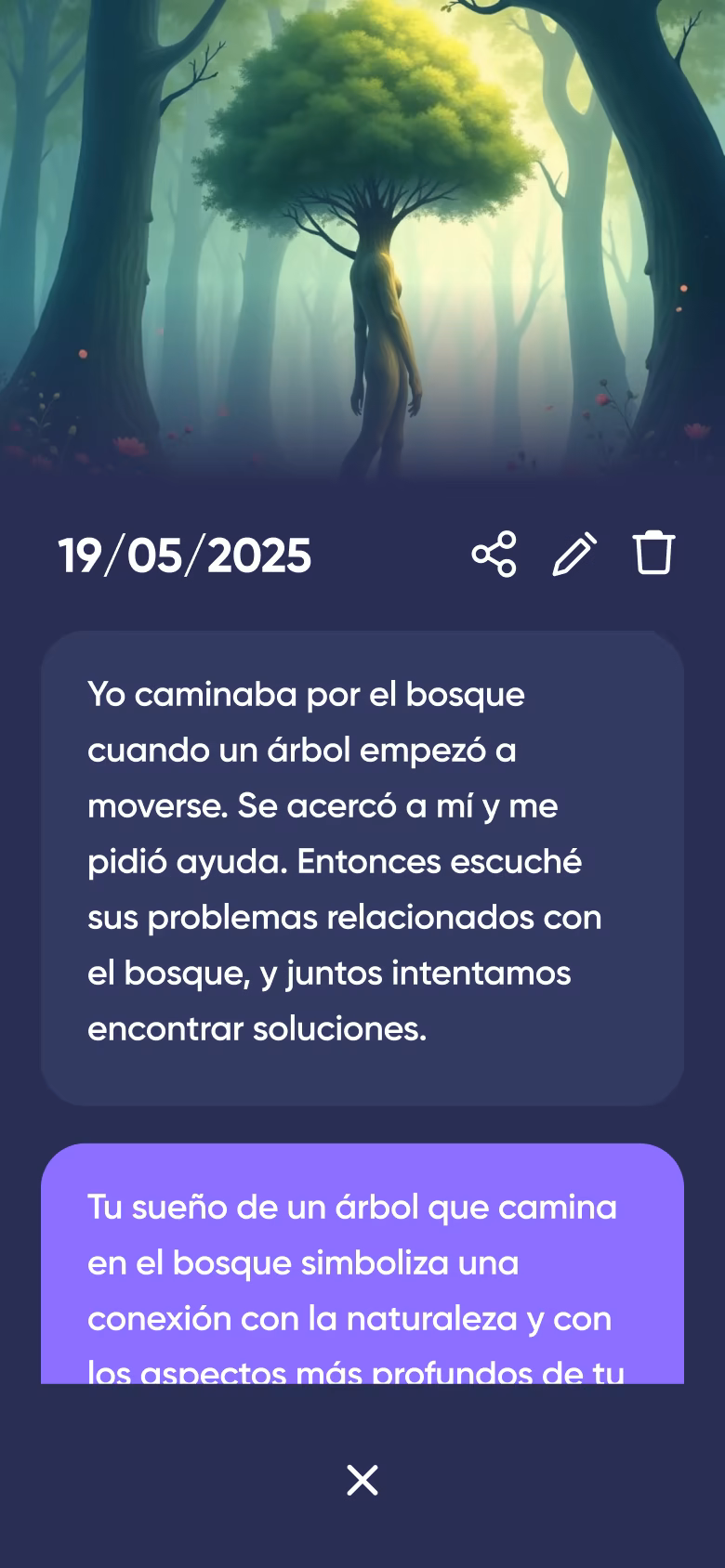 Ejemplo de un sueño con un árbol que camina analizado en Dreamly