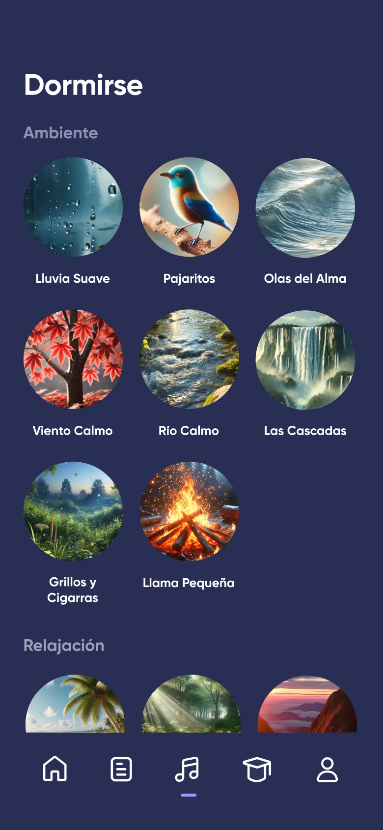 Reproductor de sonidos relajantes en Dreamly