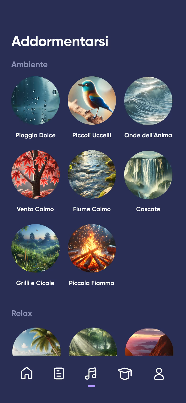 Lettore di suoni rilassanti in Dreamly