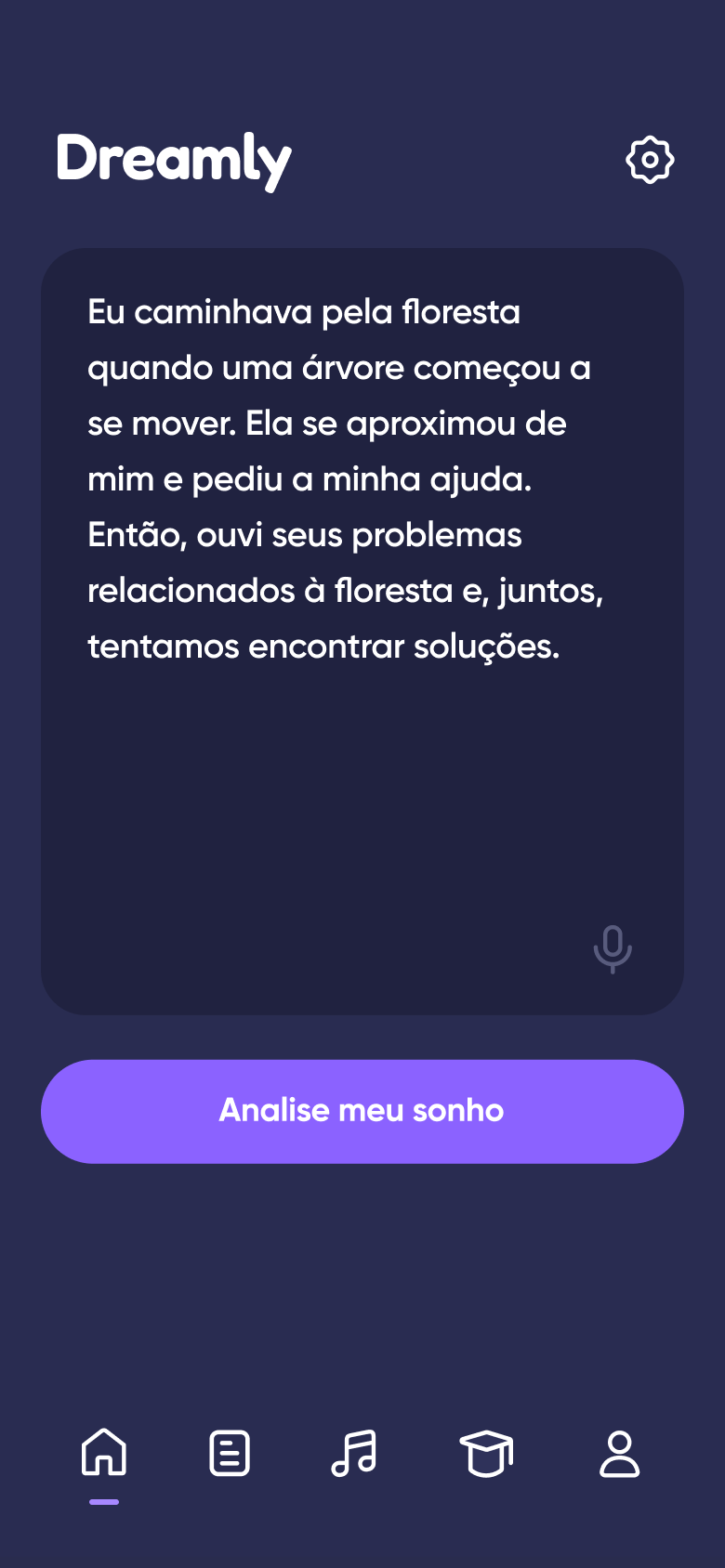 Tela de análise personalizada de um sonho no Dreamly