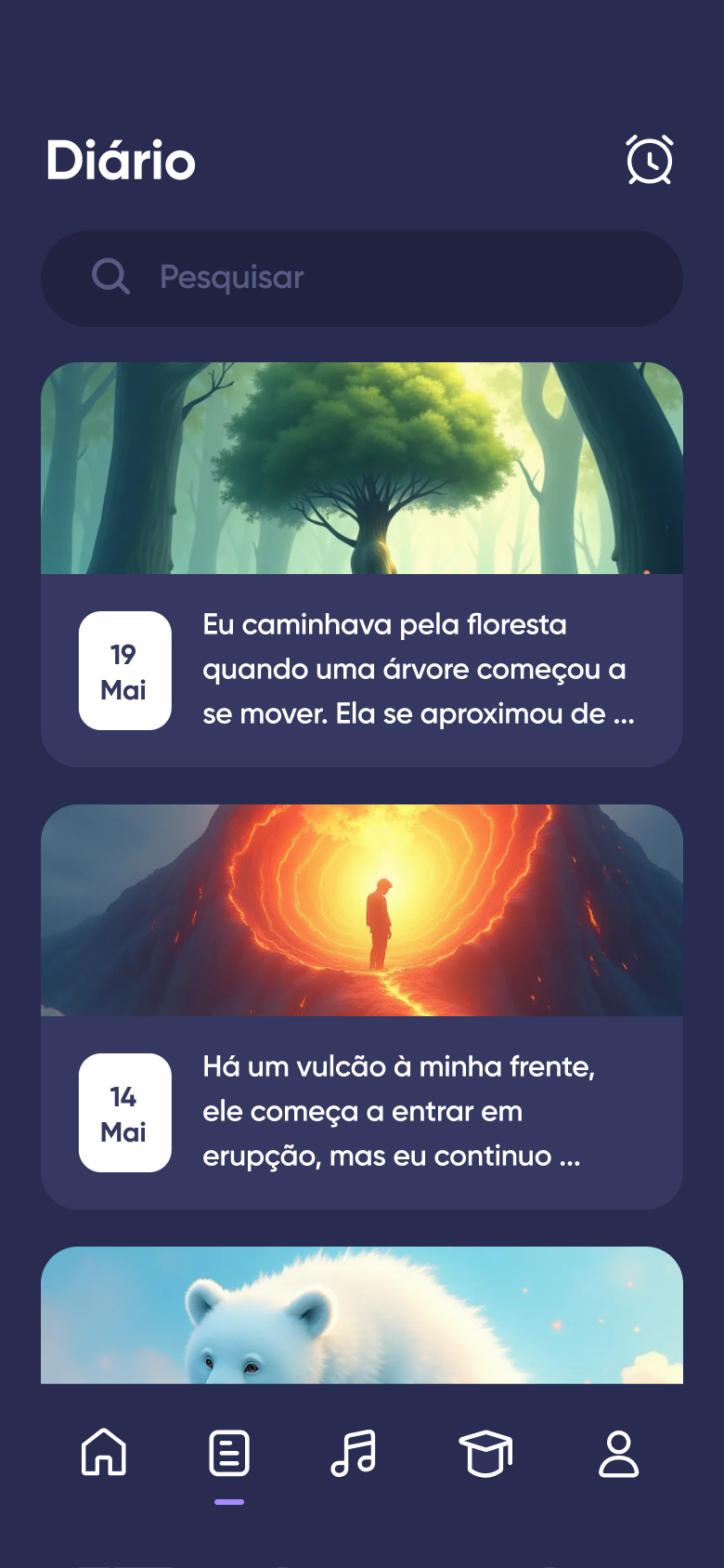 Diário de sonhos Dreamly com vários sonhos ilustrados
