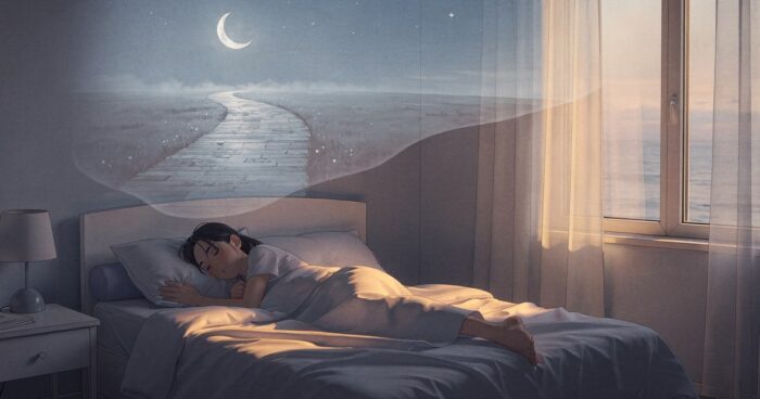 Soft illustration of a fading dream drifting away at dawn