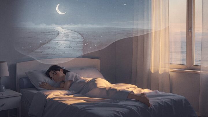 Soft illustration of a fading dream drifting away at dawn